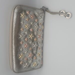 Jimmy Choo Filipa Star Metallic Silver Studded Zip Long Wallet (VERY GOOD)COA✨️